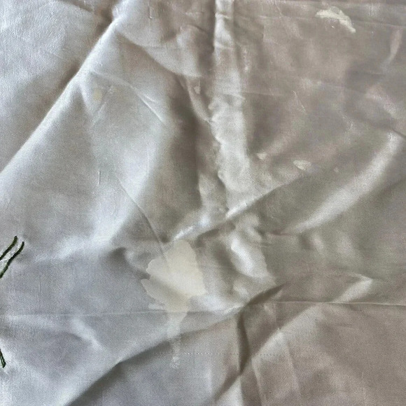 VTG Floral Embroidered Square Tablecloth Satin Beige 35”x32” - Picture 5 of 5